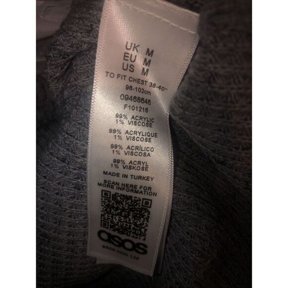 Asos Mens Waffle Knit Sweater Shirt Size Medium Long Sleeve Buttons Gray NWT - Picture 6 of 6